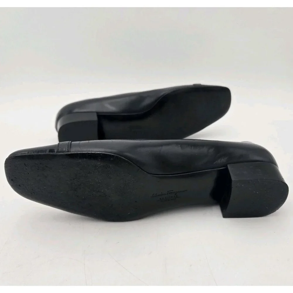 Vintage Salvatore Ferragamo Boutique Heels Womens 6.5 B Black Leather Shoes Logo